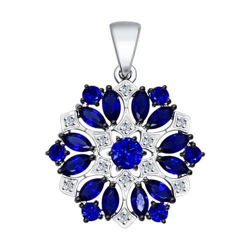 Кулон из белого золота с бриллиантами и сапфирами (027036)