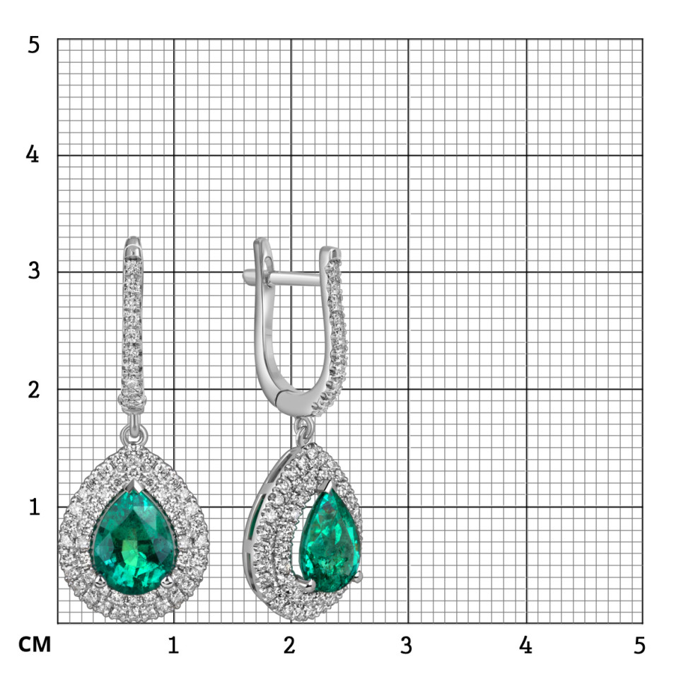 Серьги из белого золота с бриллиантами и изумрудами (060551)