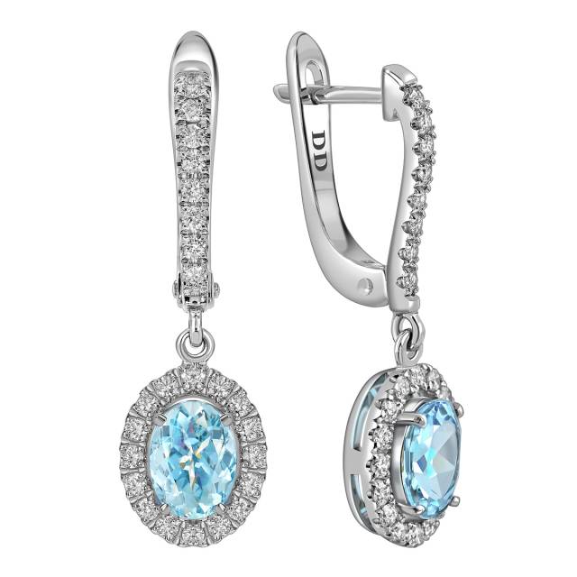 Серьги из белого золота с бриллиантами и аквамаринами (062776)