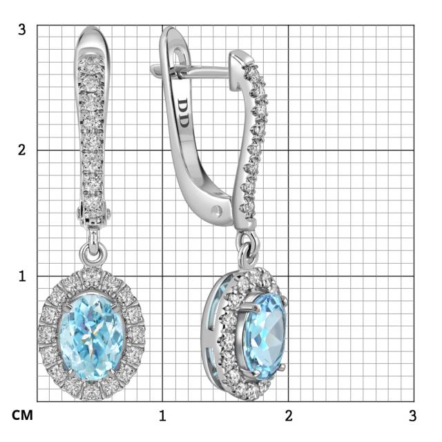 Серьги из белого золота с бриллиантами и аквамаринами (062776)
