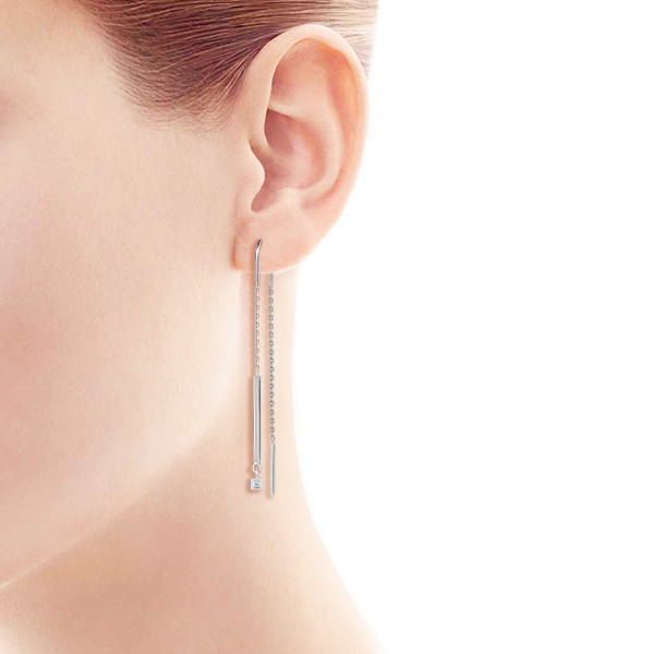 Серьги протяжки из белого золота с бриллиантами (047672)