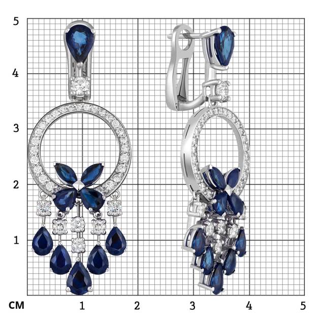 Серьги из белого золота с бриллиантами и сапфирами (040900)