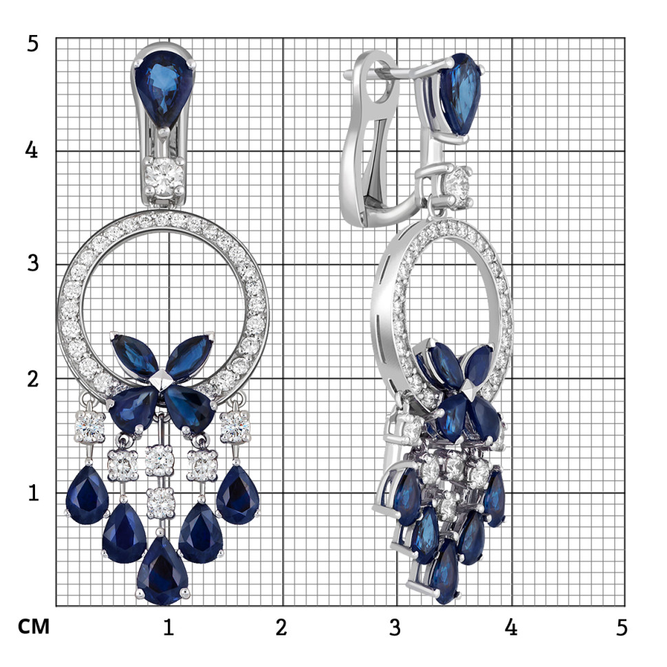 Серьги из белого золота с бриллиантами и сапфирами (040900)