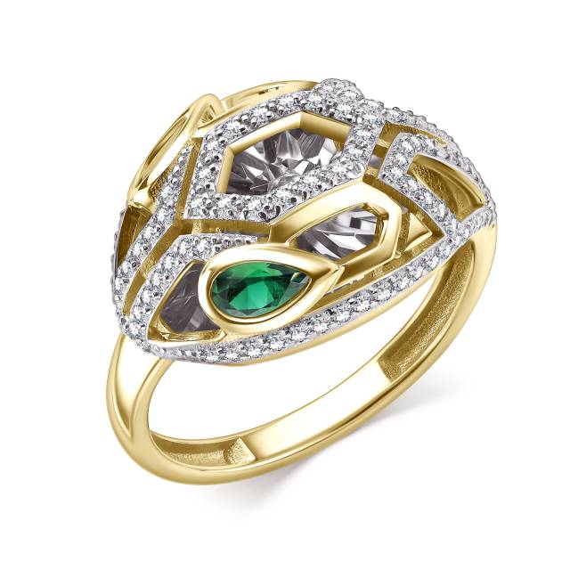 Кольцо из жёлтого золота с бриллиантами и изумрудами (060370)