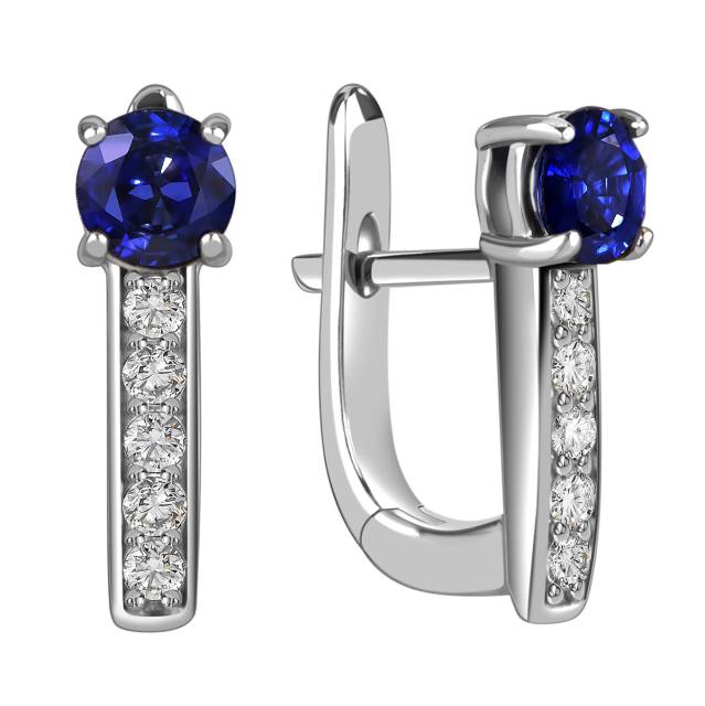 Серьги из белого золота с бриллиантами и сапфирами (049047)