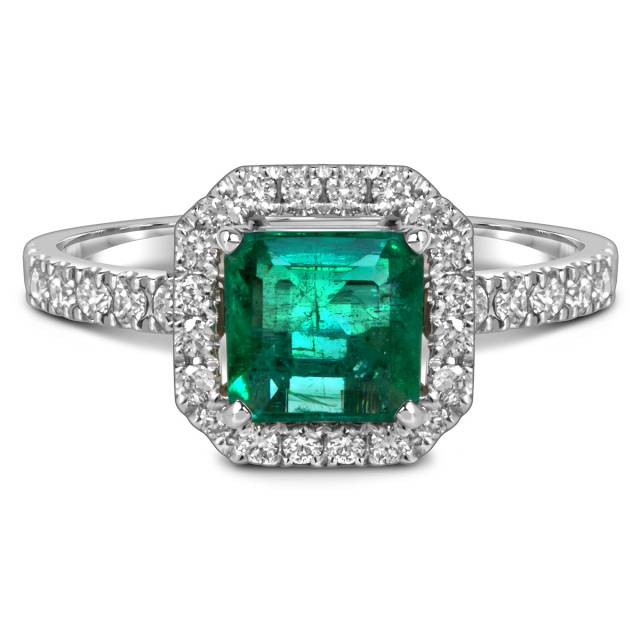 Кольцо из белого золота с бриллиантами и изумрудом (058516)