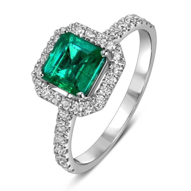 Кольцо из белого золота с бриллиантами и изумрудом (058516)