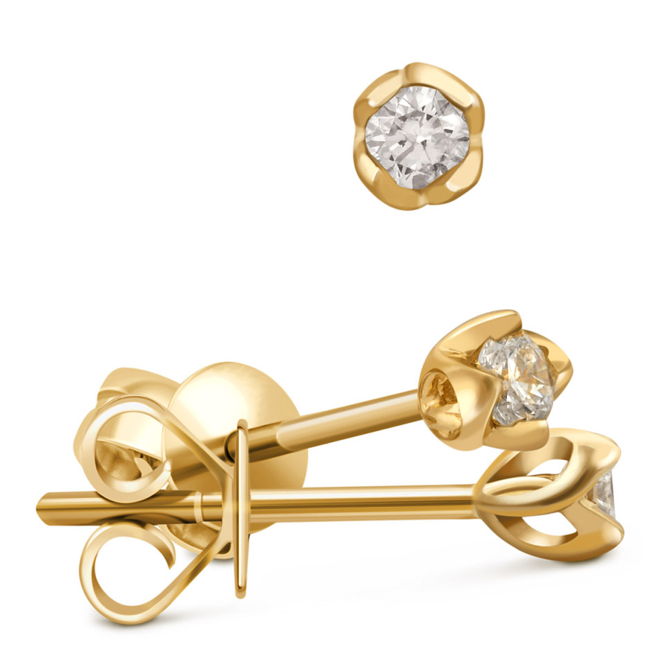 Серьги пусеты из жёлтого золота с бриллиантами (024326)