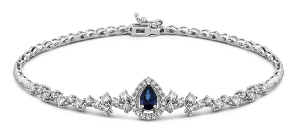 Браслет из белого золота с бриллиантами  и сапфиром (039965)