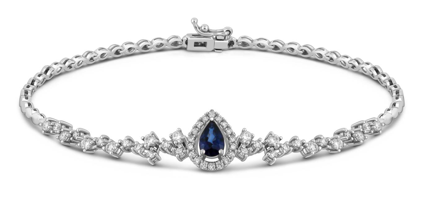 Браслет из белого золота с бриллиантами  и сапфиром (039965)