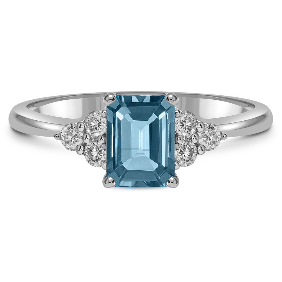 Кольцо из белого золота с бриллиантами и лондон топазом (059127)