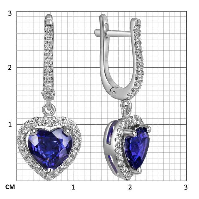 Серьги из белого золота с бриллиантами и танзанитами "Сердце" (063700)