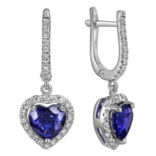 Серьги из белого золота с бриллиантами и танзанитами "Сердце" (063700)