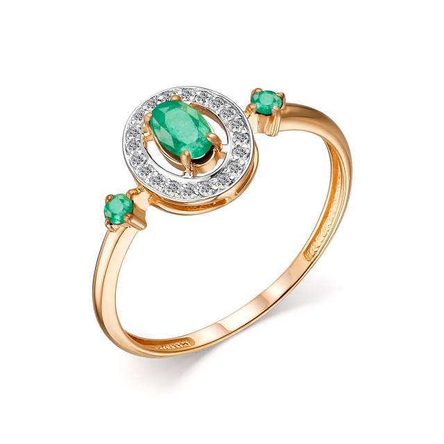 Кольцо из красного золота с бриллиантами и изумрудами (046956)