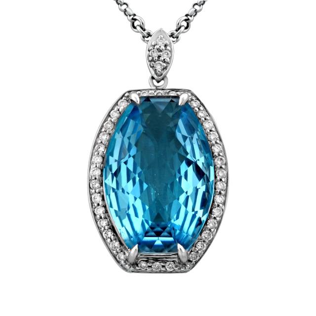 Колье из белого золота с бриллиантами и топазом (020406)