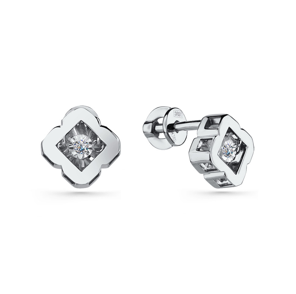 Серьги пусеты из белого золота с бриллиантами (060002)