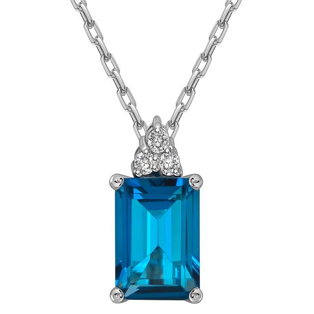 Колье из белого золота с бриллиантами и лондон топазом (059395)