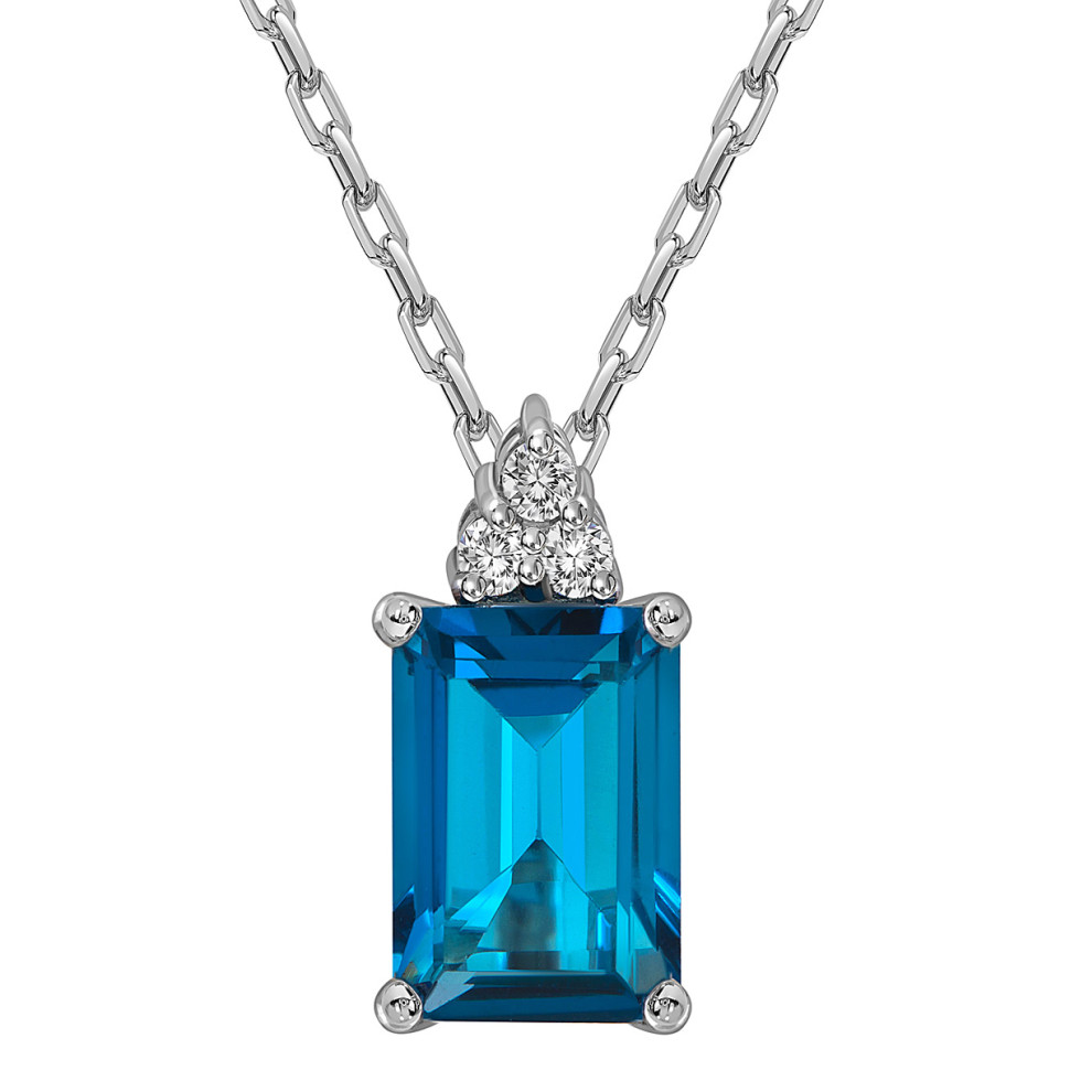 Колье из белого золота с бриллиантами и лондон топазом (059395)