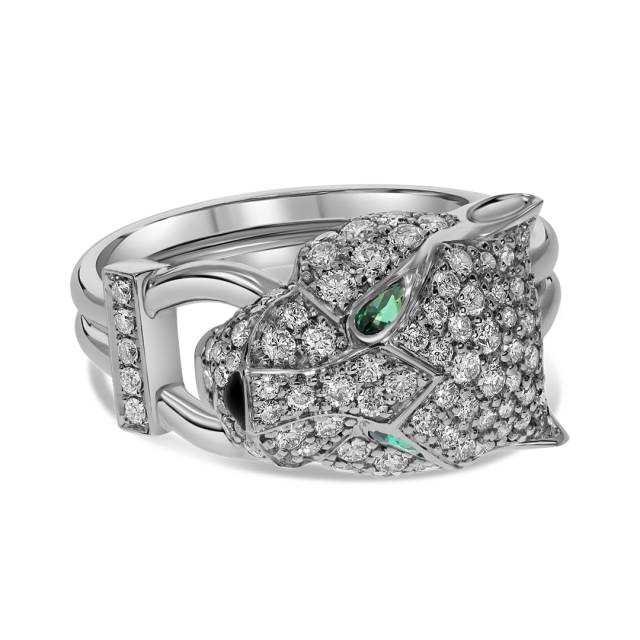 Кольцо из белого золота с бриллиантами и изумрудами (060525)