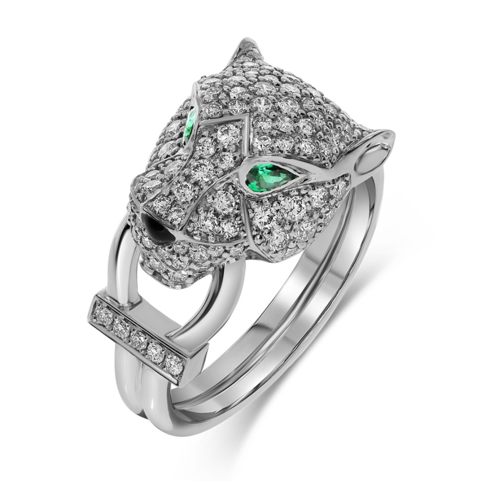 Кольцо из белого золота с бриллиантами и изумрудами (060525)