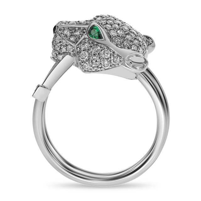Кольцо из белого золота с бриллиантами и изумрудами (060525)