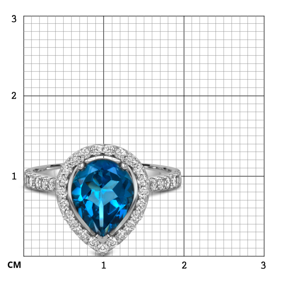Кольцо из белого золота с бриллиантами и лондон топазом (060170)
