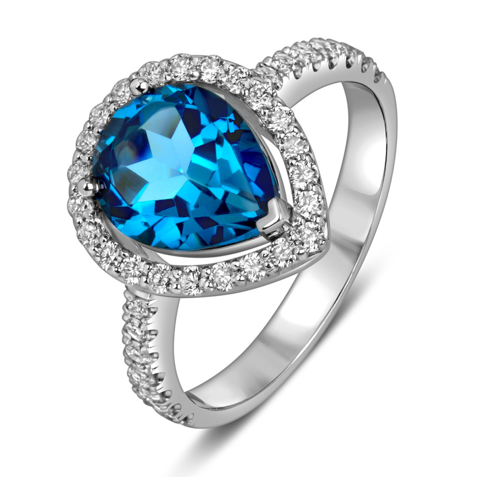 Кольцо из белого золота с бриллиантами и лондон топазом (060170)
