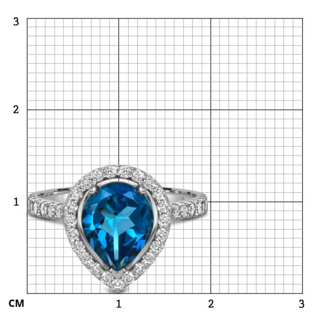 Кольцо из белого золота с бриллиантами и лондон топазом (060170)