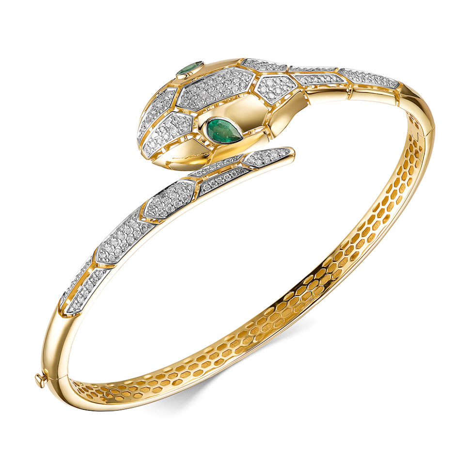 Браслет из жёлтого золота с бриллиантами и изумрудами (055183)