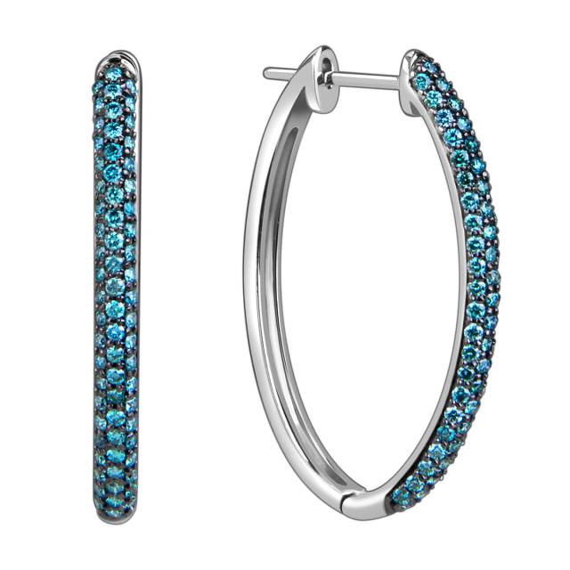 Серьги конго из белого золота с голубыми бриллиантами (059178)