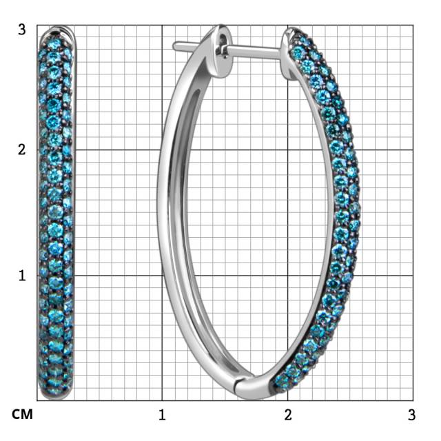 Серьги конго из белого золота с голубыми бриллиантами (059178)