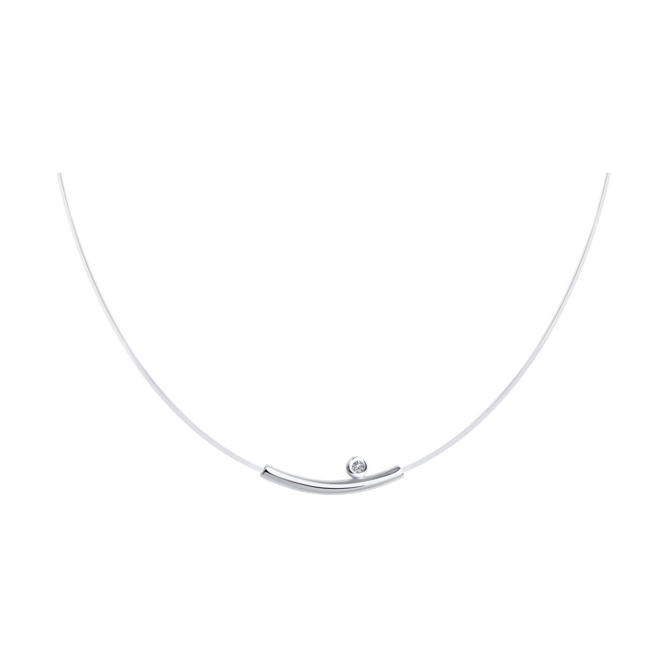 Колье из белого золота с бриллиантом на леске (048683)
