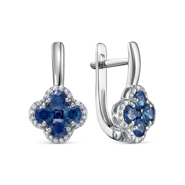 Серьги из белого золота с бриллиантами и сапфирами (055230)