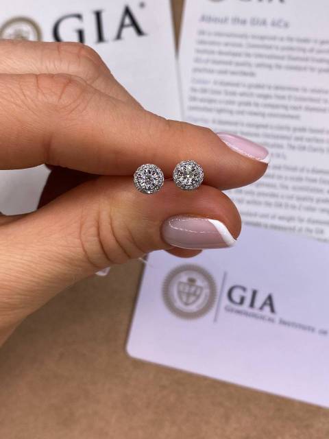 Серьги пусеты из белого золота с бриллиантами (057563)