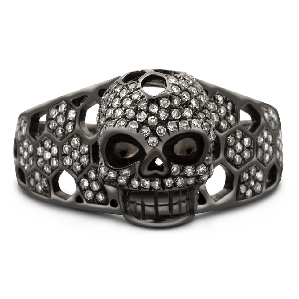 Кольцо из чернёного золота с бриллиантами (011457)