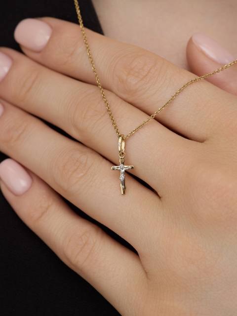 Кулон крест из комбинированного золота с бриллиантом (039523)