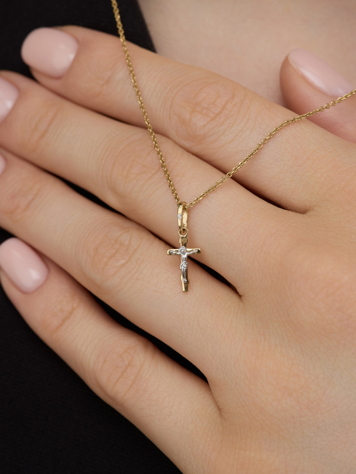 Кулон крест из комбинированного золота с бриллиантом (039523)