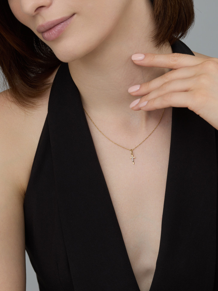 Кулон крест из комбинированного золота с бриллиантом (039523)