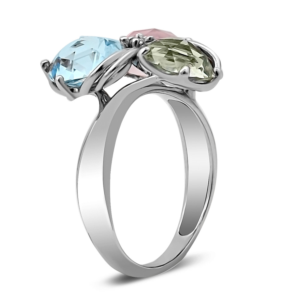 Кольцо из белого золота с бриллиантами и полудрагоценными камнями (030647)