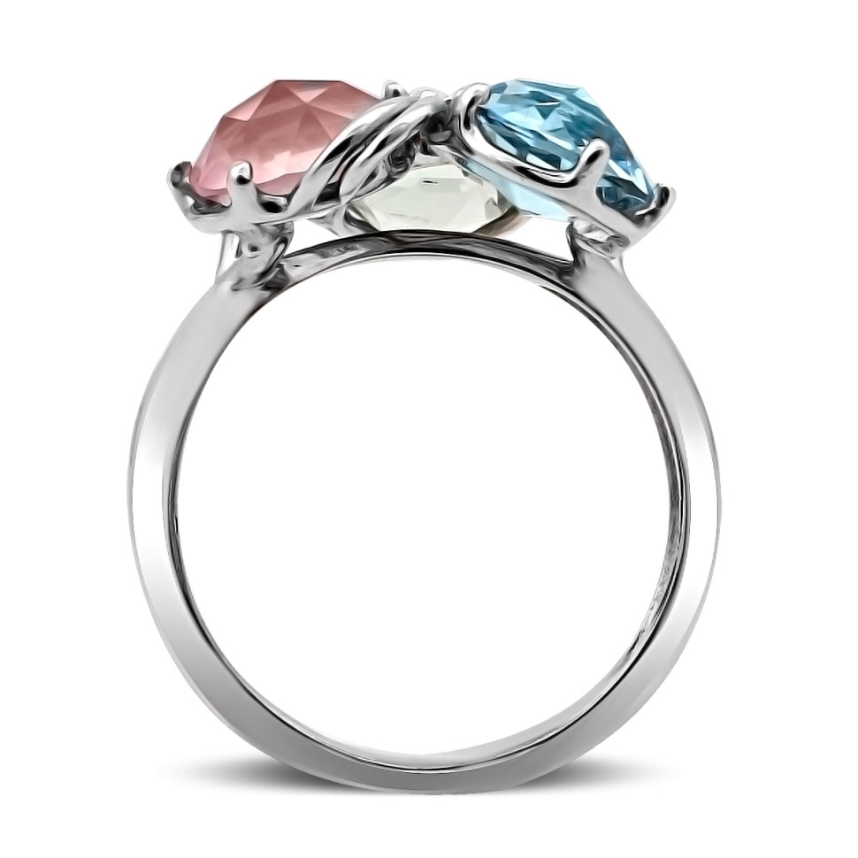 Кольцо из белого золота с бриллиантами и полудрагоценными камнями (030647)