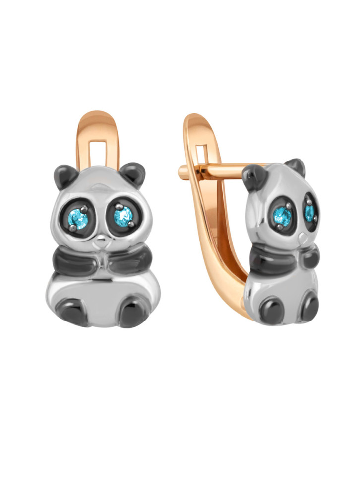 Детские серьги из комбинированного золота с фианитами 