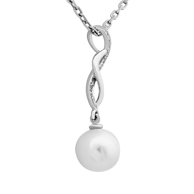 Колье из белого золота с бриллиантами и жемчугом (017735)