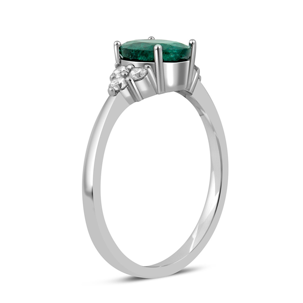 Кольцо из белого золота с бриллиантами и изумрудом (044374)