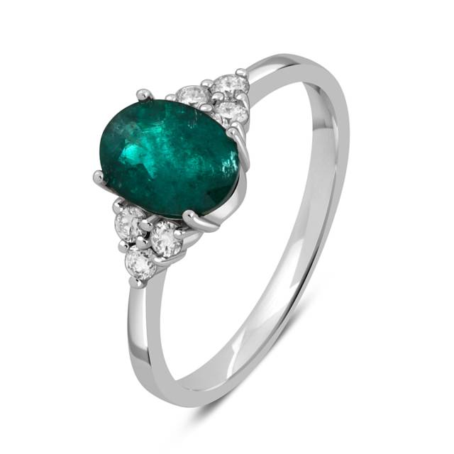 Кольцо из белого золота с бриллиантами и изумрудом (044374)