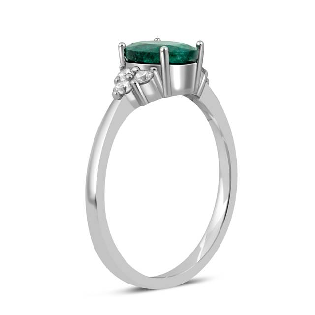 Кольцо из белого золота с бриллиантами и изумрудом (044374)