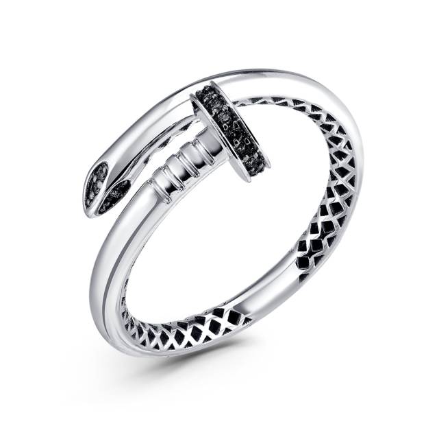 Кольцо из белого золота с чёрными бриллиантами  (060446)