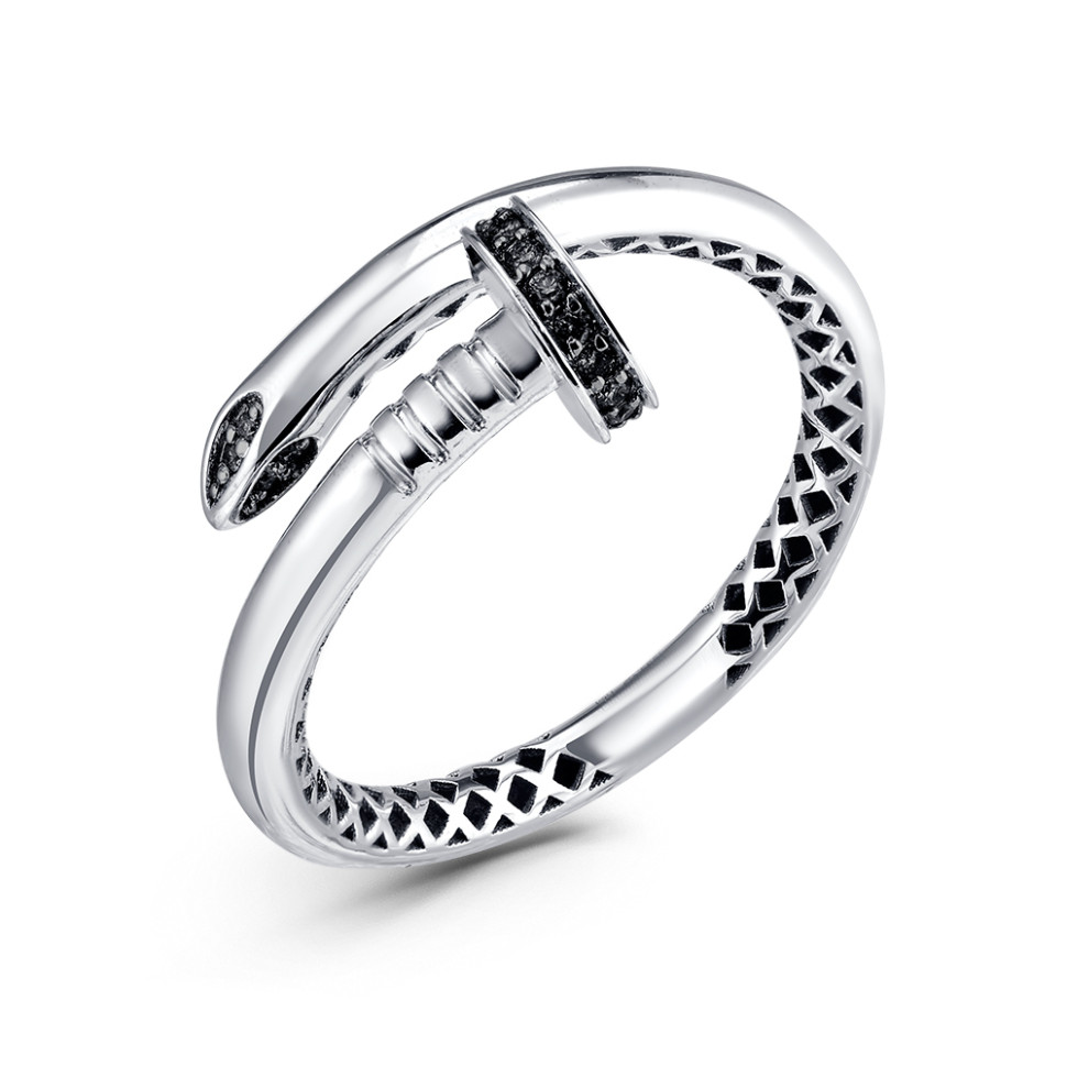 Кольцо из белого золота с чёрными бриллиантами  (060446)
