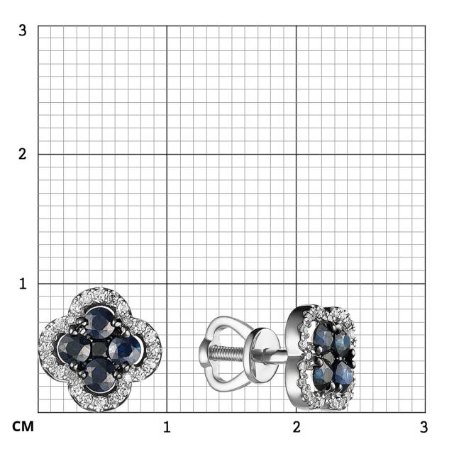 Серьги пусеты из белого золота с бриллиантами и сапфирами (055773)