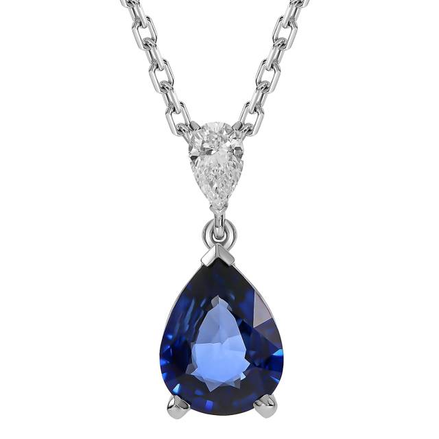 Колье из белого золота с бриллиантом и сапфиром (061609)