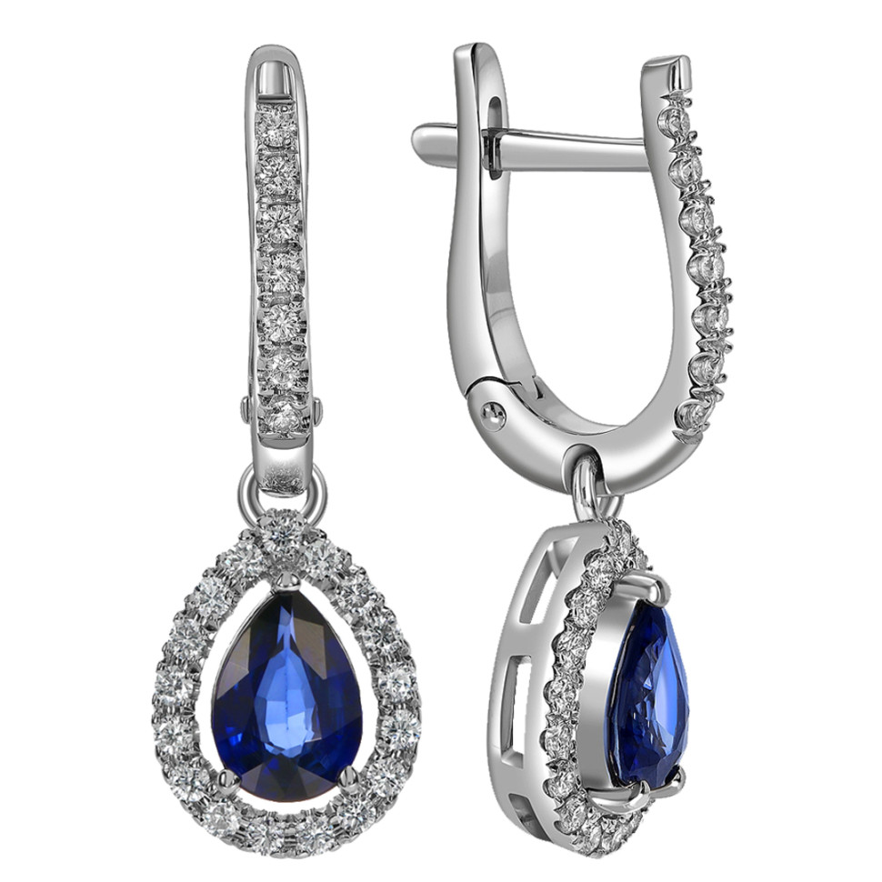 Серьги из белого золота с бриллиантами и сапфирами (062775)